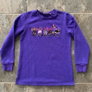 Quacker Factory Halloween Ghouls Night Out Long Sleeve Sweatshirt Purple Witch